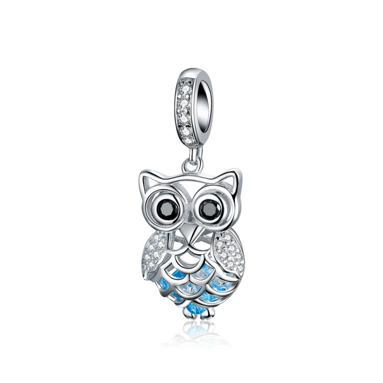 S925 Argent Sterling Zircon Bleu Hibou Mobile Pendentif DIY Accessoires Bracelet, Pendentif