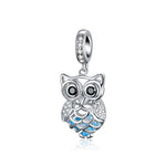 S925 Argent Sterling Zircon Bleu Hibou Mobile Pendentif DIY Accessoires Bracelet, Pendentif