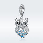S925 Argent Sterling Zircon Bleu Hibou Mobile Pendentif DIY Accessoires Bracelet, Pendentif