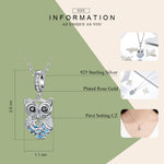 S925 Argent Sterling Zircon Bleu Hibou Mobile Pendentif DIY Accessoires Bracelet, Pendentif