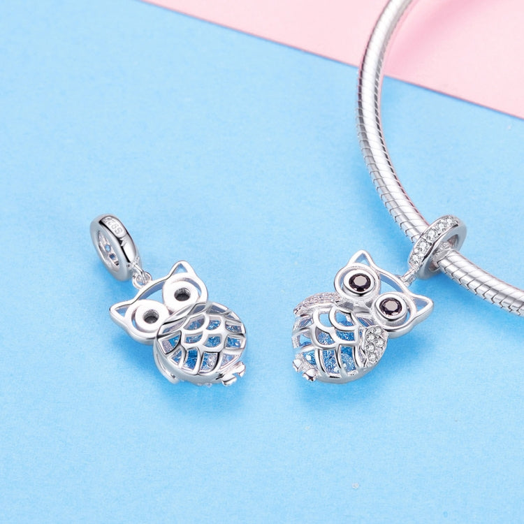 S925 Argent Sterling Zircon Bleu Hibou Mobile Pendentif DIY Accessoires Bracelet, Pendentif