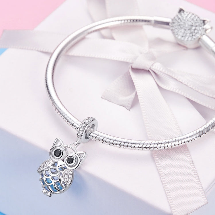 S925 Argent Sterling Zircon Bleu Hibou Mobile Pendentif DIY Accessoires Bracelet, Pendentif