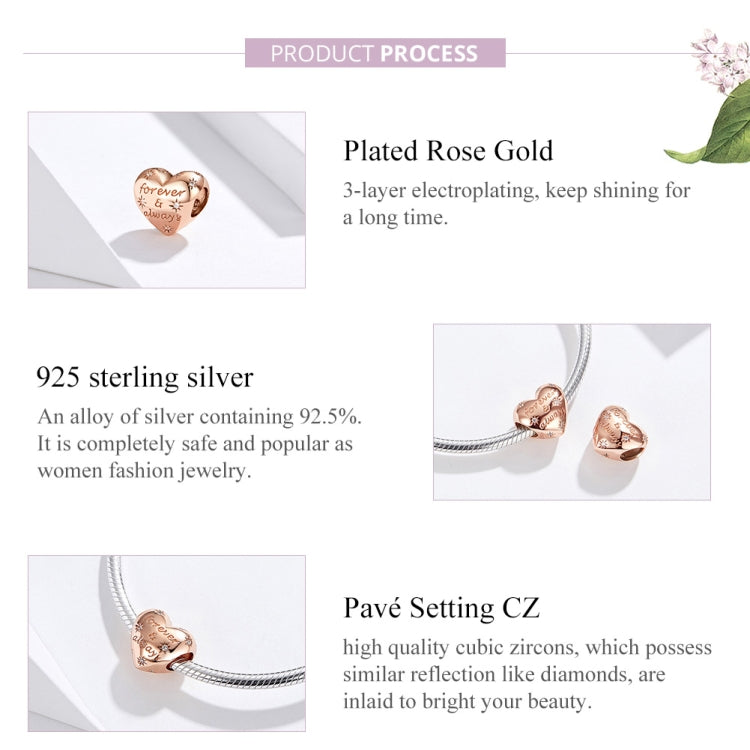 Accessoires de bracelet de perles lâches en forme de cœur doré en argent sterling S925
