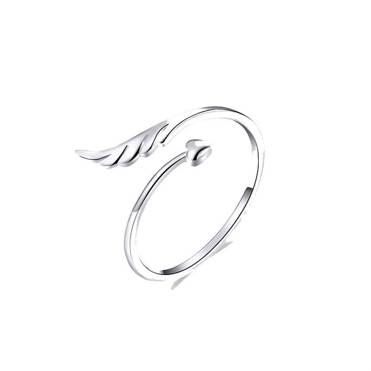 Bague Ailes d'Ange Ouverte en Argent Sterling S925, Bague Ouverte Plaqué Or Blanc, SCR567
