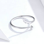 Bague Ailes d'Ange Ouverte en Argent Sterling S925, Bague Ouverte Plaqué Or Blanc, SCR567