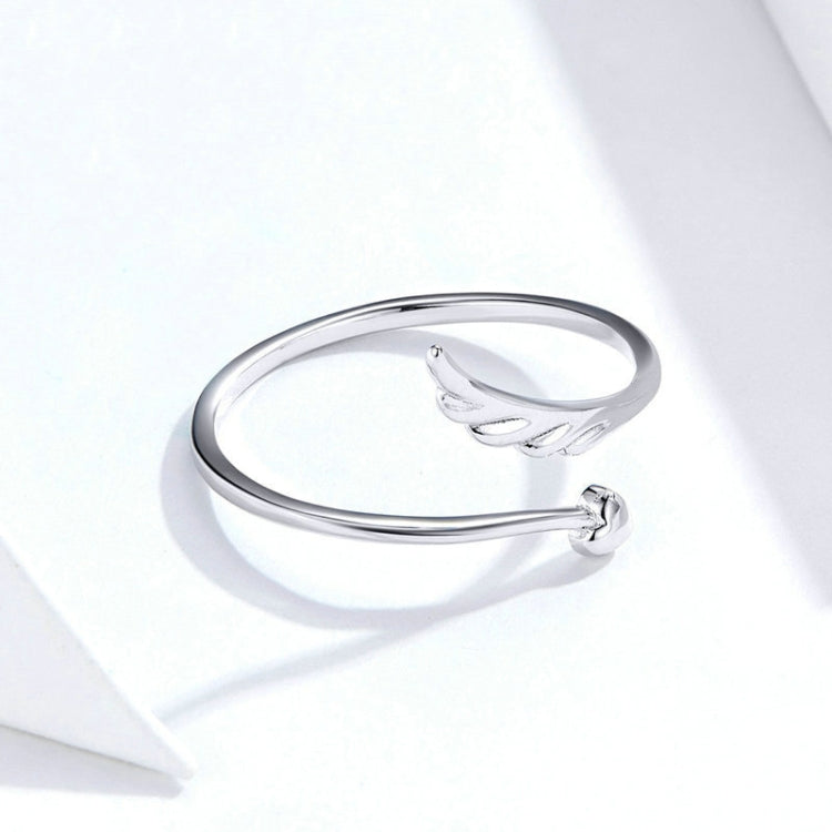Bague Ailes d'Ange Ouverte en Argent Sterling S925, Bague Ouverte Plaqué Or Blanc, SCR567