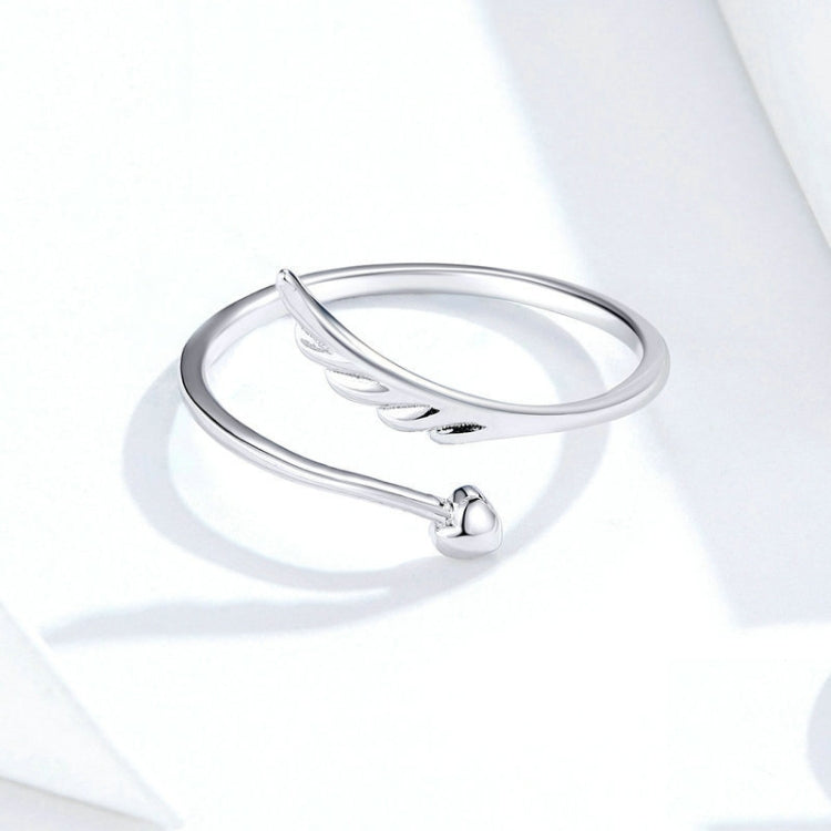 Bague Ailes d'Ange Ouverte en Argent Sterling S925, Bague Ouverte Plaqué Or Blanc, SCR567