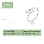 Bague Ailes d'Ange Ouverte en Argent Sterling S925, Bague Ouverte Plaqué Or Blanc, SCR567