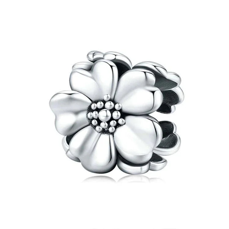 Perle en vrac en argent sterling 925 avec fleur pour bracelet DIY, SCC1486