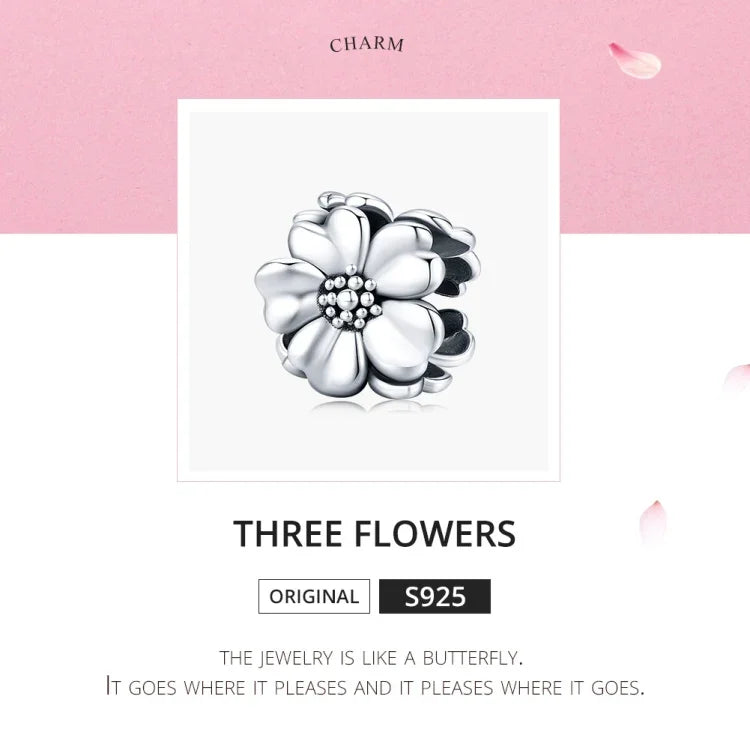 Perle en vrac en argent sterling 925 avec fleur pour bracelet DIY, SCC1486