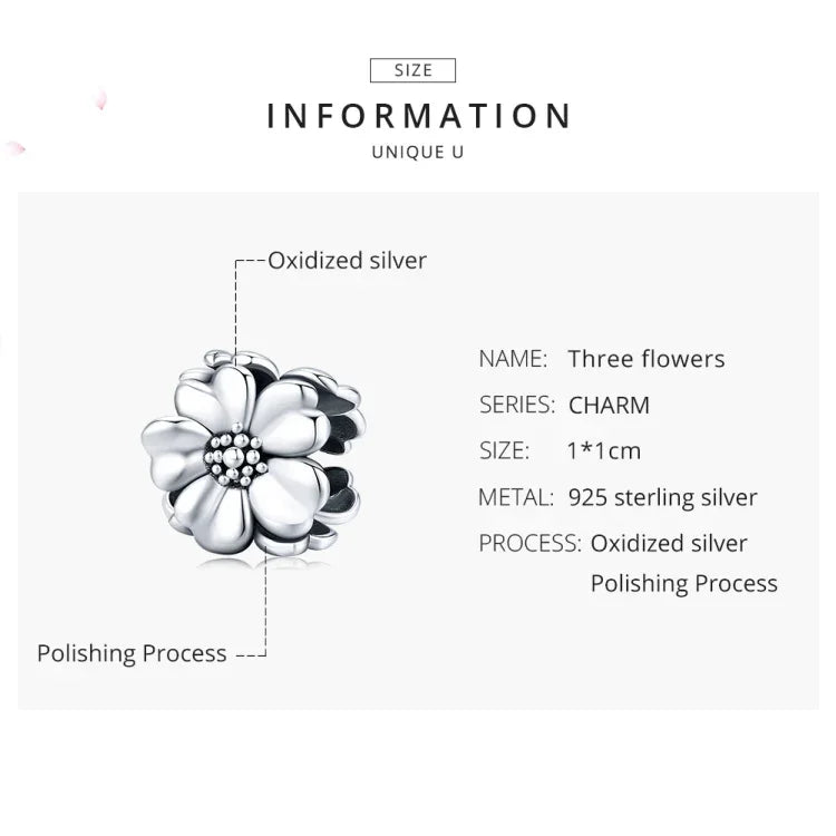 Perle en vrac en argent sterling 925 avec fleur pour bracelet DIY, SCC1486