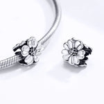 Perle en vrac en argent sterling 925 avec fleur pour bracelet DIY, SCC1486