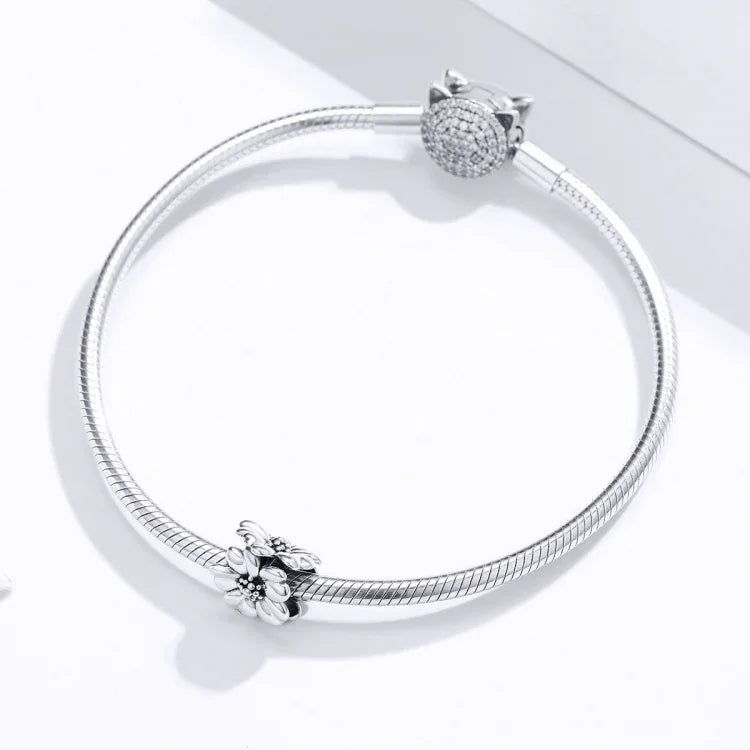 Perle en vrac en argent sterling 925 avec fleur pour bracelet DIY, SCC1486