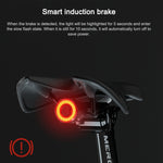 Feu arrière intelligent MEROCA MX2 avec capteur, lumière de frein pour VTT, lumière de vélo de route pour conduite nocturne, chargement USB, installation sur coussin de siège noir, coloré, or rose, installation sur tube de selle noir