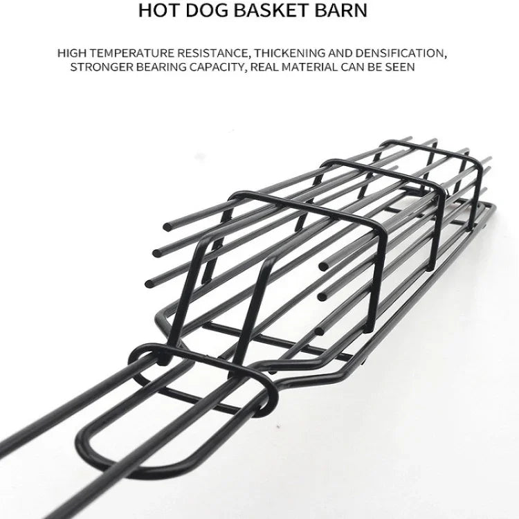 2 pièces cage à hot-dog pour barbecue, pince à saucisse pour barbecue, pince à barbecue en maille avec manche en bois, couleur bois, rouge
