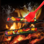 2 pièces cage à hot-dog pour barbecue, pince à saucisse pour barbecue, pince à barbecue en maille avec manche en bois, couleur bois, rouge