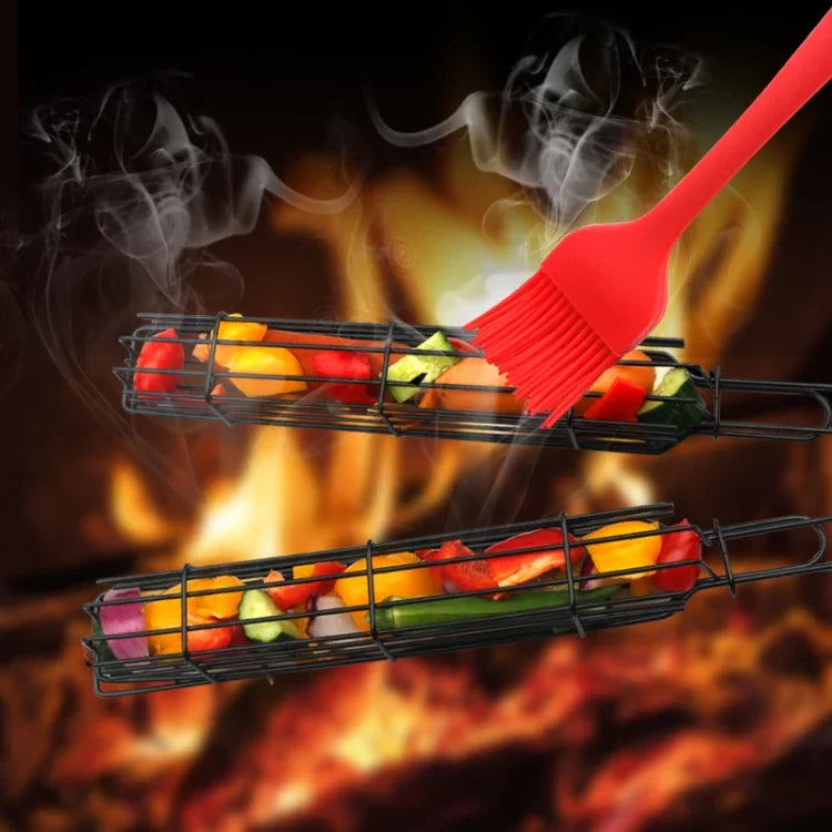 2 pièces cage à hot-dog pour barbecue, pince à saucisse pour barbecue, pince à barbecue en maille avec manche en bois, couleur bois, rouge