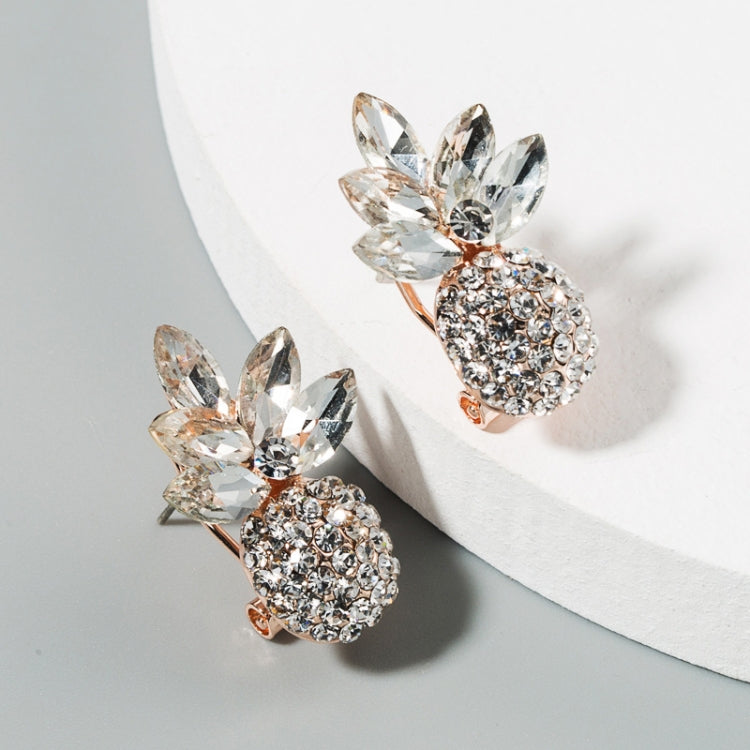 1 paire de boucles d'oreilles ananas en alliage incrustées de strass colorés, blanc, vert, couleur