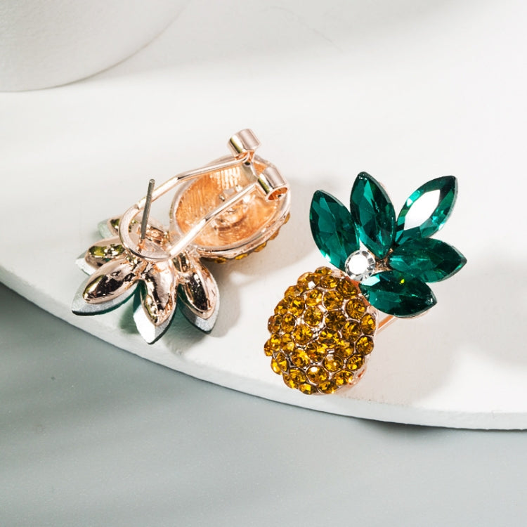 1 paire de boucles d'oreilles ananas en alliage incrustées de strass colorés, blanc, vert, couleur