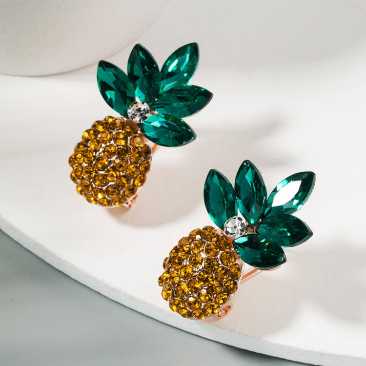 1 paire de boucles d'oreilles ananas en alliage incrustées de strass colorés, blanc, vert, couleur