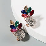 1 paire de boucles d'oreilles ananas en alliage incrustées de strass colorés, blanc, vert, couleur