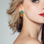 1 paire de boucles d'oreilles ananas en alliage incrustées de strass colorés, blanc, vert, couleur