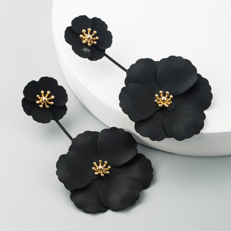 1 paire de boucles d'oreilles de style bohème en alliage, longues, en forme de fleur, blanc, jaune, rouge, noir, rose, vert foncé