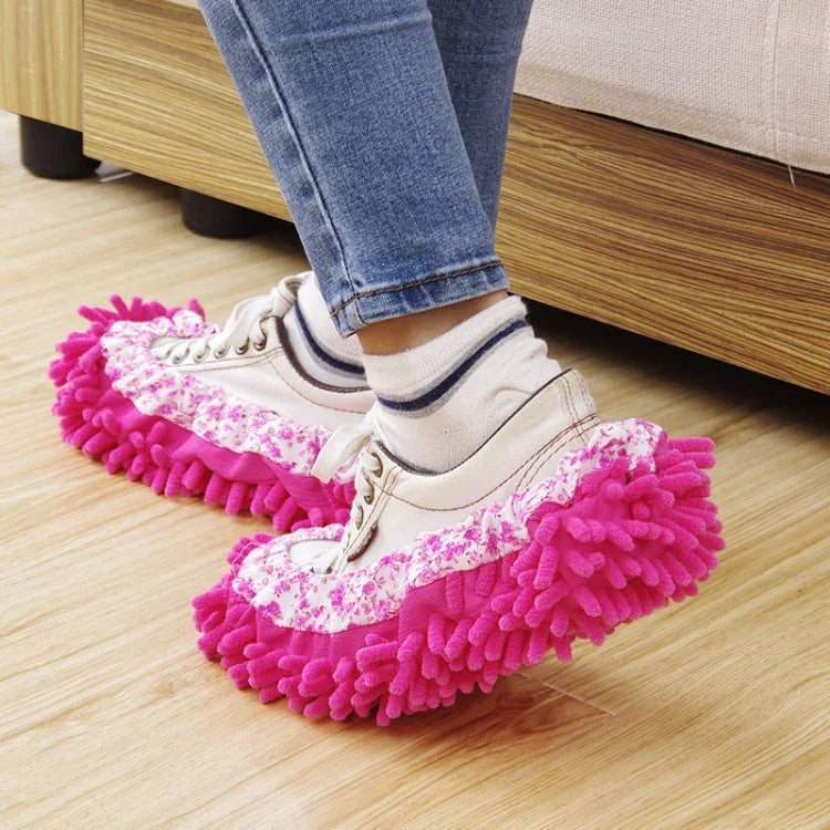 2pcs Couvre-chaussures en Chenille pour Mopping Paresseux Nettoyage du Sol Amovible et Lavable Balai Couleur Aléatoire, Balai pour Sol
