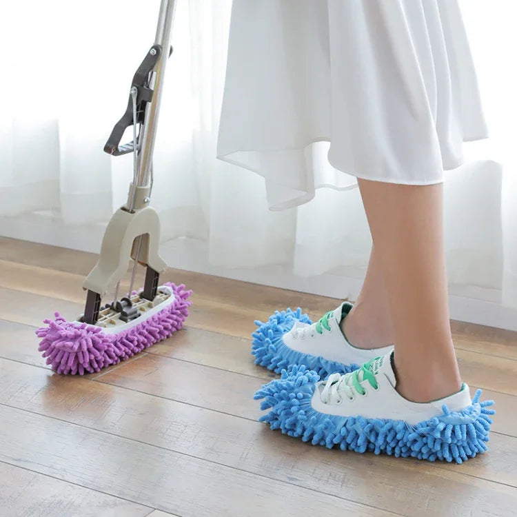 2pcs Couvre-chaussures en Chenille pour Mopping Paresseux Nettoyage du Sol Amovible et Lavable Balai Couleur Aléatoire, Balai pour Sol