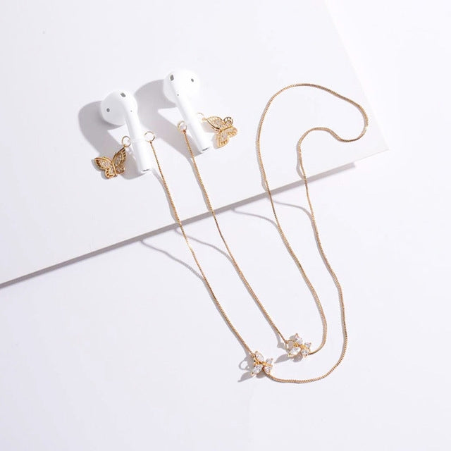 Chaîne Anti-perte Universelle pour Écouteurs sans Fil Collier Anti-perte Papillon Zircon Doux et Simple pour les Trajets Quotidien