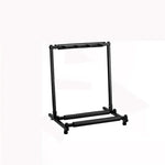 Étagère de présentation pliable en métal pour guitares, disponible en trois, cinq, sept ou neuf niveaux.
