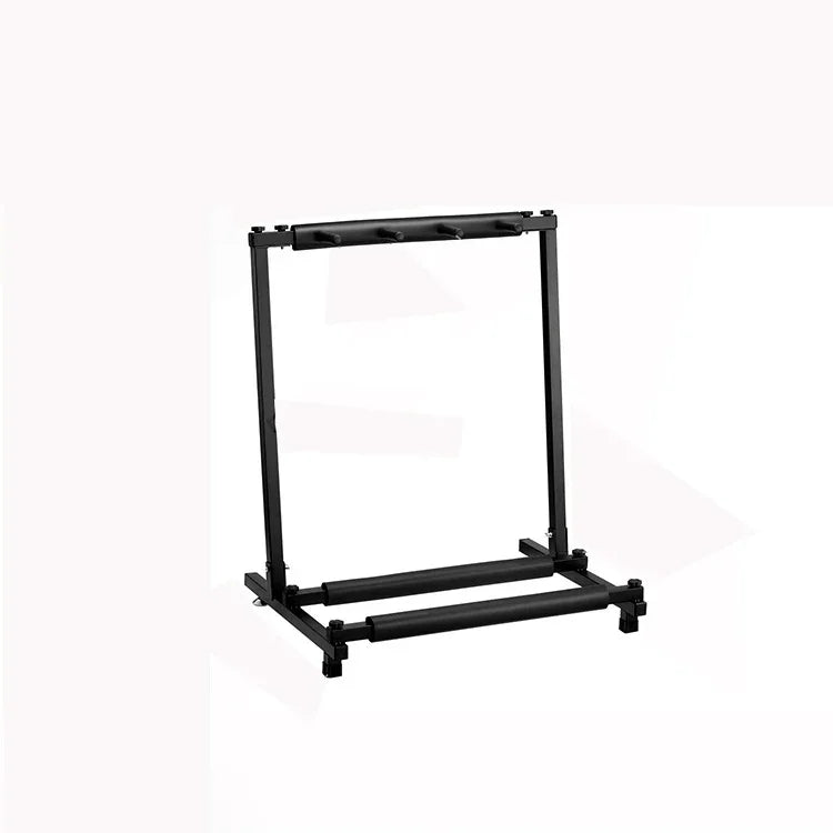 Étagère de présentation pliable en métal pour guitares, disponible en trois, cinq, sept ou neuf niveaux.