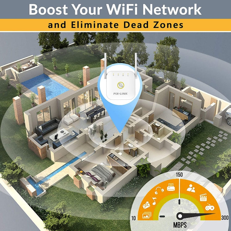 PIX-LINK WR22 Amplificateur d'Amélioration de Signal Wifi 300Mbps, Prise EU, Prise US, Prise UK, Prise AU
