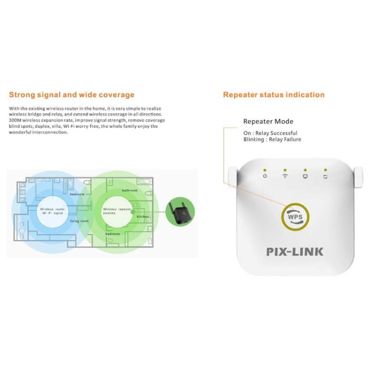 PIX-LINK WR22 Amplificateur d'Amélioration de Signal Wifi 300Mbps, Prise EU, Prise US, Prise UK, Prise AU