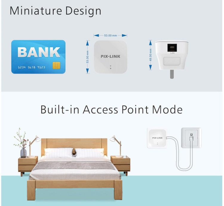Répéteur amplificateur de signal WIFI PIXLINK WR12 300Mbps, prise EU, prise UK, prise US, prise AU