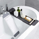 Étagère de baignoire rétractable, égouttoir de baignoire en plastique, étagère de rangement de douche pour baignoire, blanc+gris