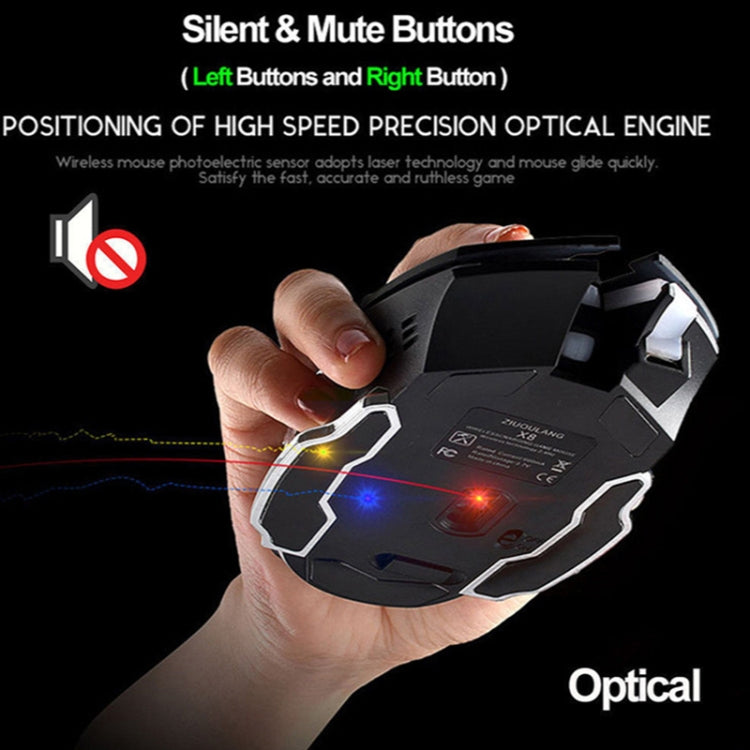FREEDOM-WOLF X8 2400 DPI 6 boutons Souris de jeu mécanique lumineuse silencieuse sans fil 2,4 G avec chargement, X8 Noir, X8 Gris Métal, X8 Noir Étoilé