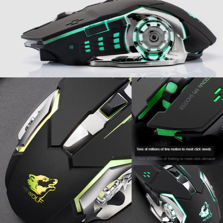 FREEDOM-WOLF X8 2400 DPI 6 boutons Souris de jeu mécanique lumineuse silencieuse sans fil 2,4 G avec chargement, X8 Noir, X8 Gris Métal, X8 Noir Étoilé