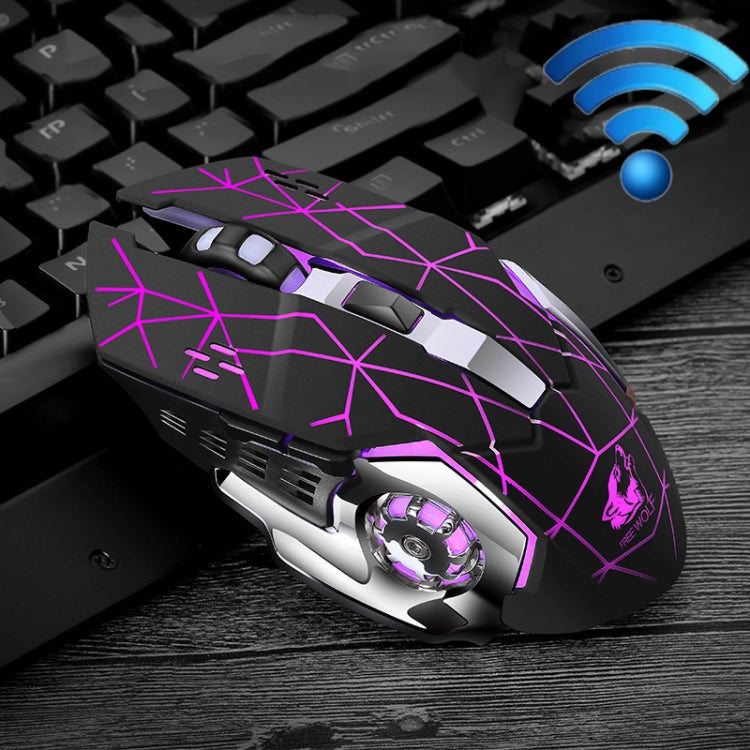 FREEDOM-WOLF X8 2400 DPI 6 boutons Souris de jeu mécanique lumineuse silencieuse sans fil 2,4 G avec chargement, X8 Noir, X8 Gris Métal, X8 Noir Étoilé