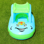 Anneau de natation bébé pare-soleil et anti-UV forme bateau gonflable avec corne, bleu clair + vert, violet + jaune