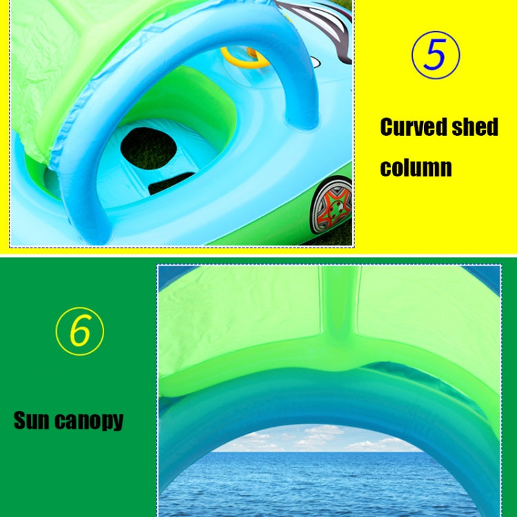 Anneau de natation bébé pare-soleil et anti-UV forme bateau gonflable avec corne, bleu clair + vert, violet + jaune