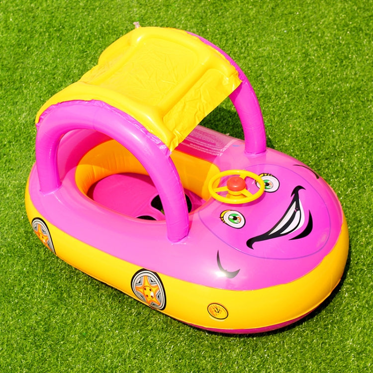 Anneau de natation bébé pare-soleil et anti-UV forme bateau gonflable avec corne, bleu clair + vert, violet + jaune