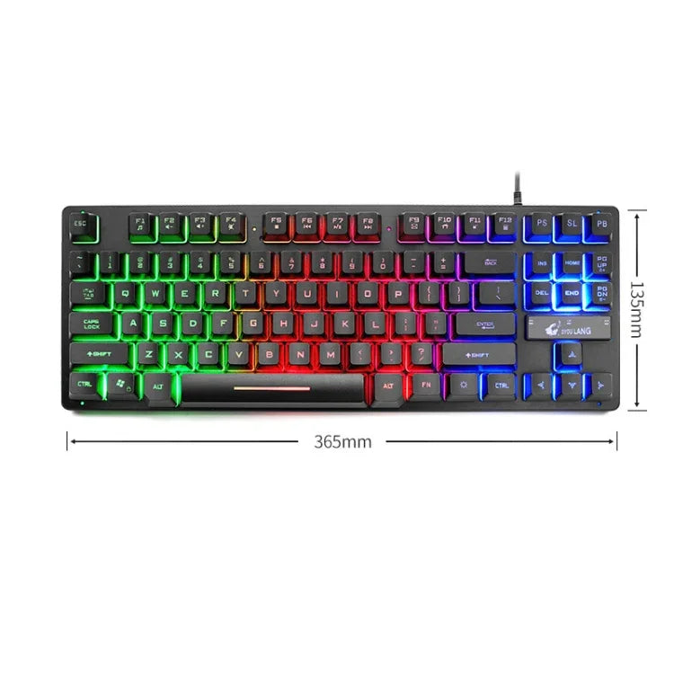 Clavier de jeu ZIYOULANG K16 87 touches colorées à lumière mixte pour ordinateur portable, longueur du câble : 1,5 m, K16