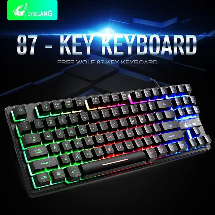 Clavier de jeu ZIYOULANG K16 87 touches colorées à lumière mixte pour ordinateur portable, longueur du câble : 1,5 m, K16