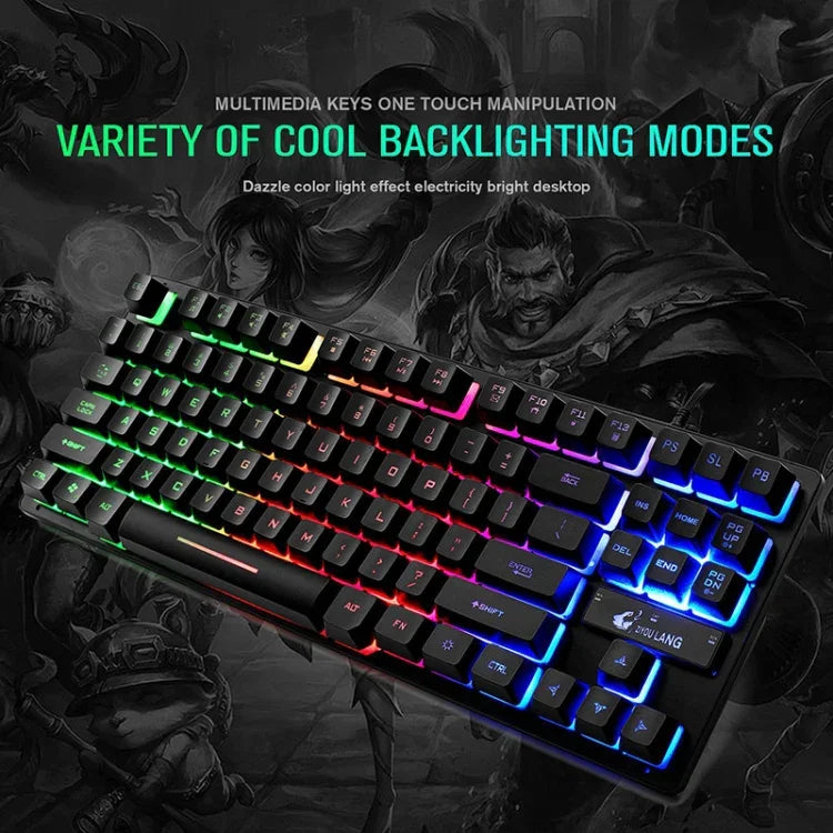 Clavier de jeu ZIYOULANG K16 87 touches colorées à lumière mixte pour ordinateur portable, longueur du câble : 1,5 m, K16