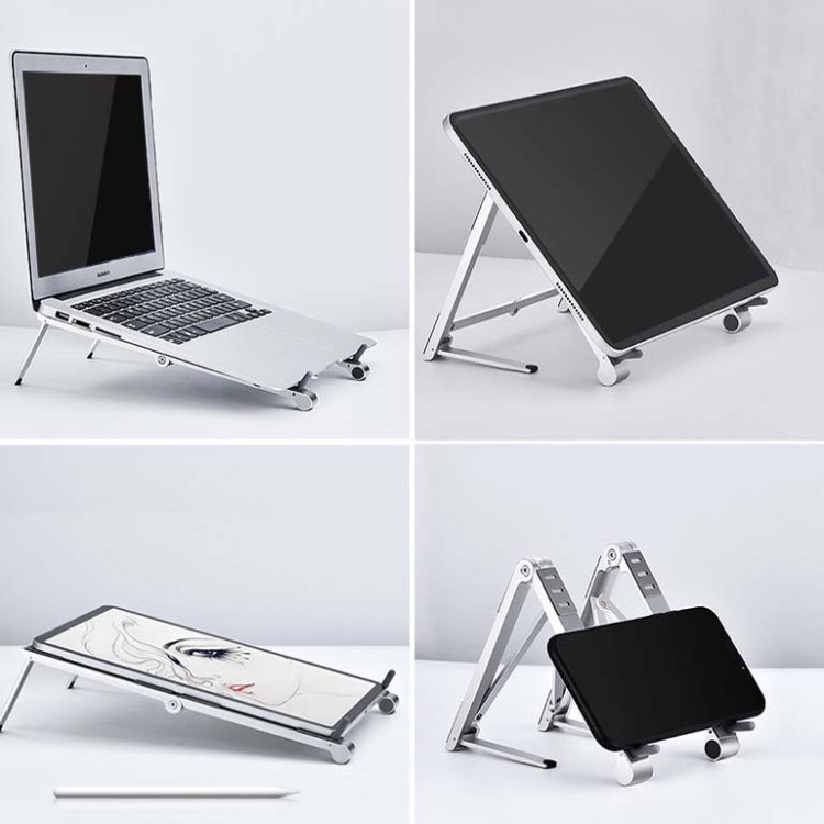 Support pour ordinateur portable en métal, support surélevé plat, pliable et de refroidissement, gris, argent