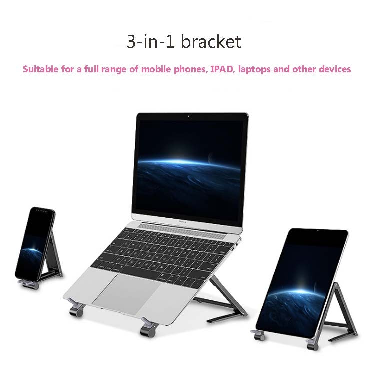 Support pour ordinateur portable en métal, support surélevé plat, pliable et de refroidissement, gris, argent
