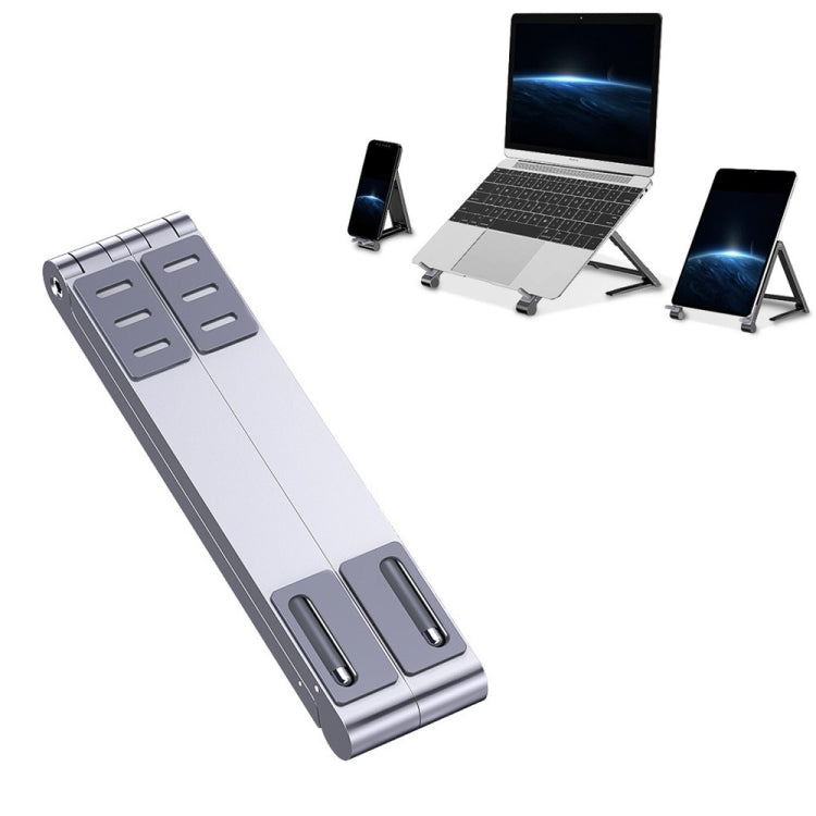 Support pour ordinateur portable en métal, support surélevé plat, pliable et de refroidissement, gris, argent