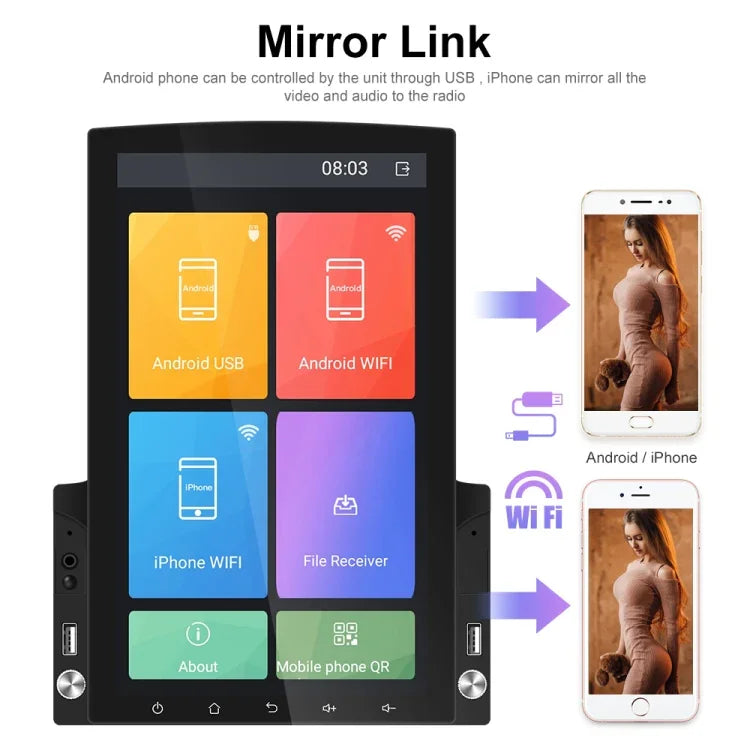 Lecteur MP5 de voiture à écran vertical HD 2,5D de 9,7 pouces avec navigation Android tout-en-un, Standard, Standard+Caméra 4 LED, Standard+Caméra 8 LED, Standard+Caméra 12 LED