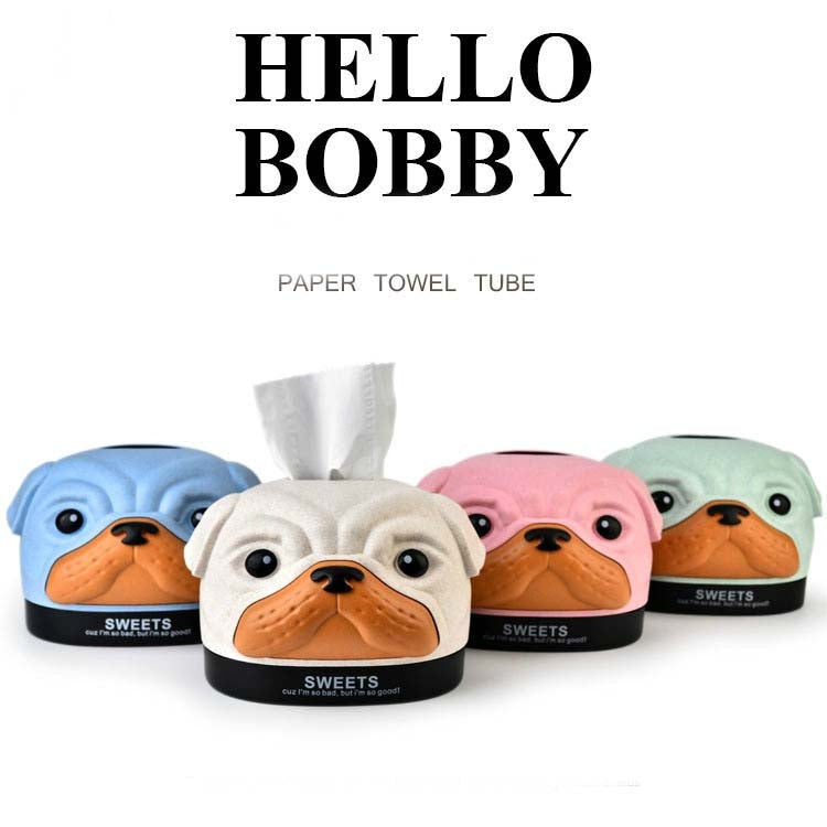Boîte à mouchoirs créative en forme de chien Bobbi en blé, pour salon, chambre à coucher, boîte de rangement de papier toilette de bureau, vert, bleu, rose, beige